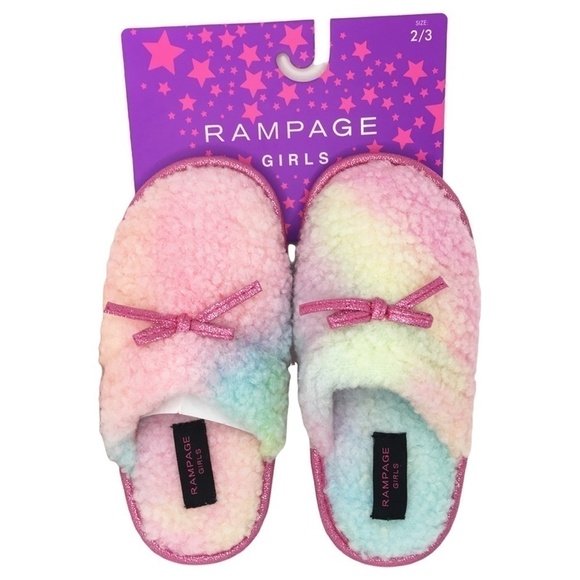 🌸 Rampage Barbiecore Bedroom House Slippers Rainbow Sherpa Bows Pink Tie Dye - Picture 3 of 5
